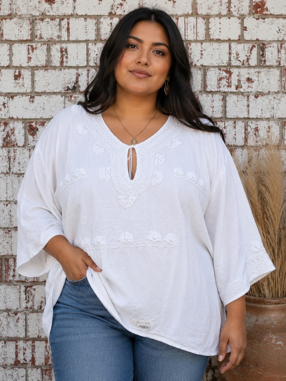 Vintage Mexican Peasant Embroidered White Blouse Sz Large